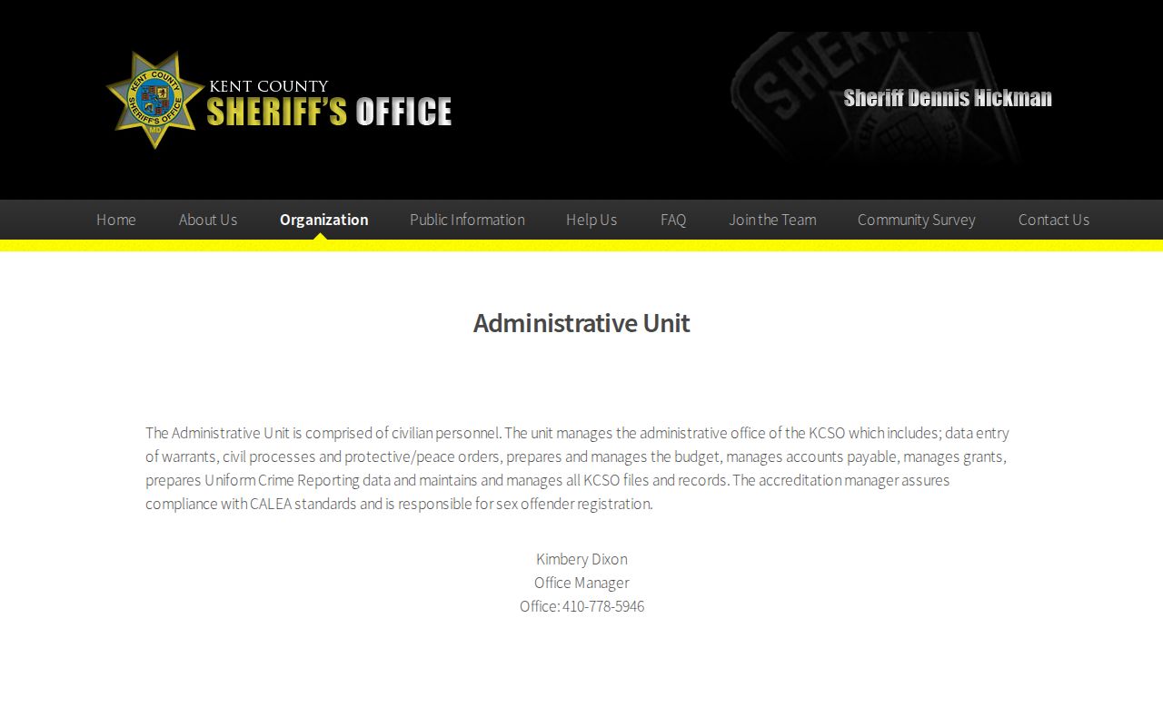 Kent County Sheriff's Administrative Unit page describing warrant records and data entry