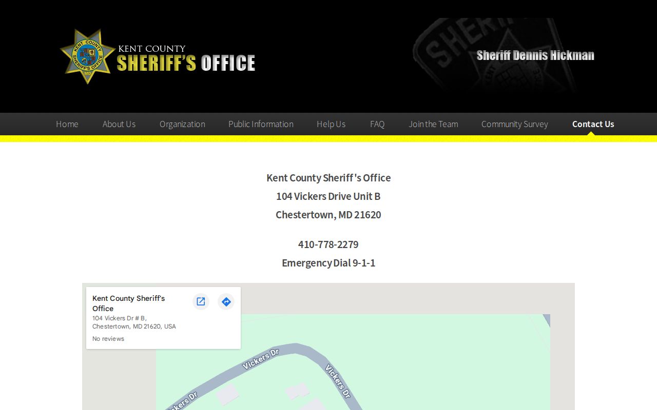 Kent County Sheriff's Office contact page for warrant records questions