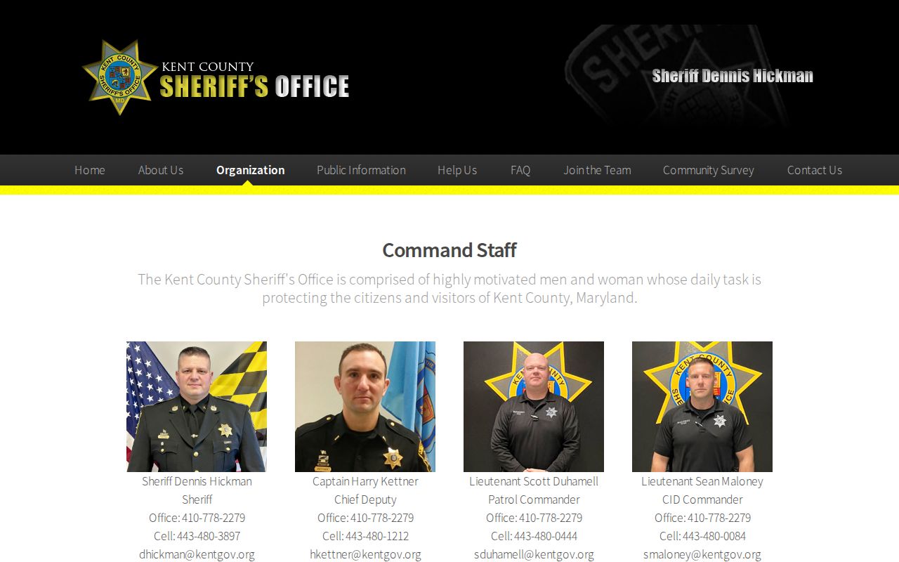 Kent County Sheriff's command staff page for arrest warrant service and records questions